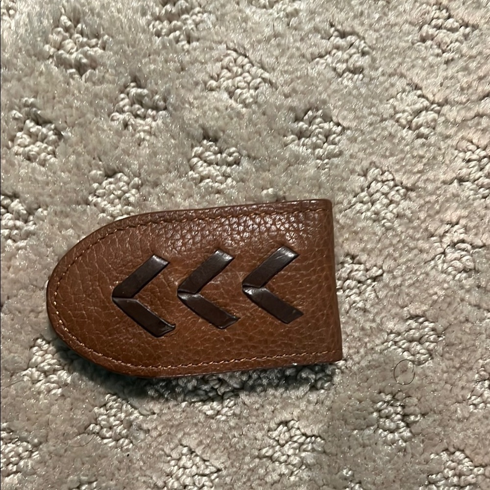 Johnston & Murphy Brown Leather Money Clip with Chevron Design